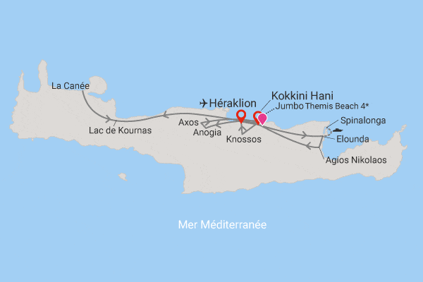 Circuit Trésors Crétois, logement au Club Jumbo Themis Beach kokinni_hani Crète